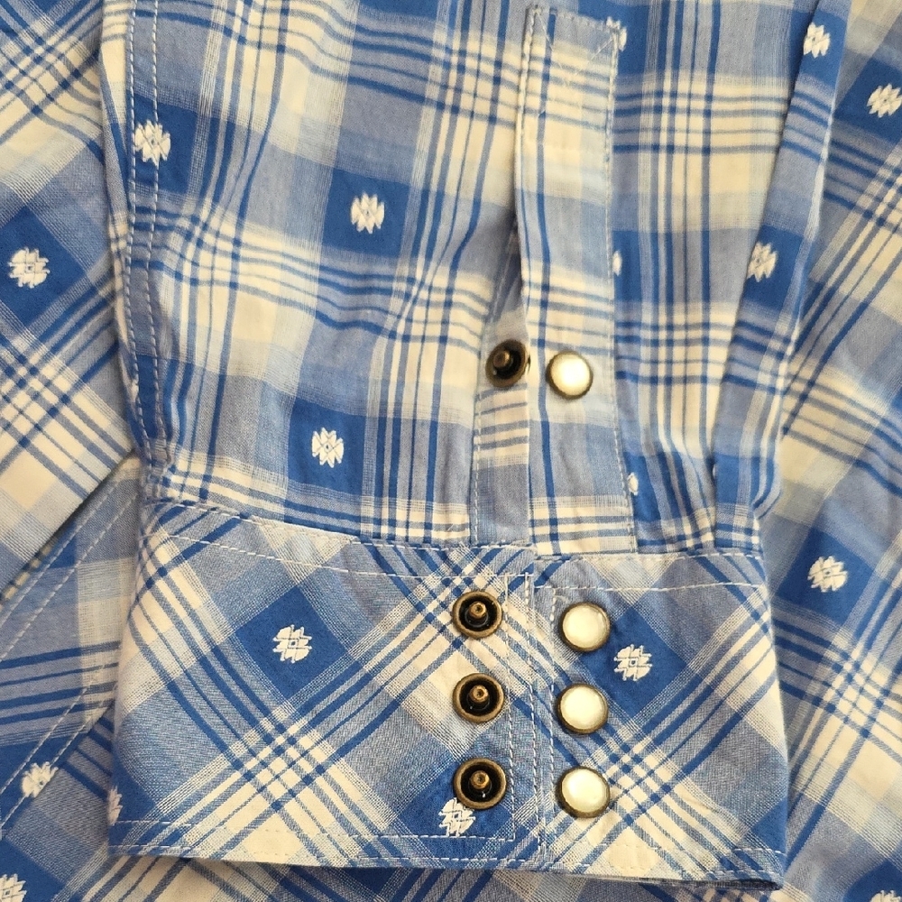 Tecovas Blue and White Checkered Casual Shirt Pearl Snap XxL - Picture 8 of 10